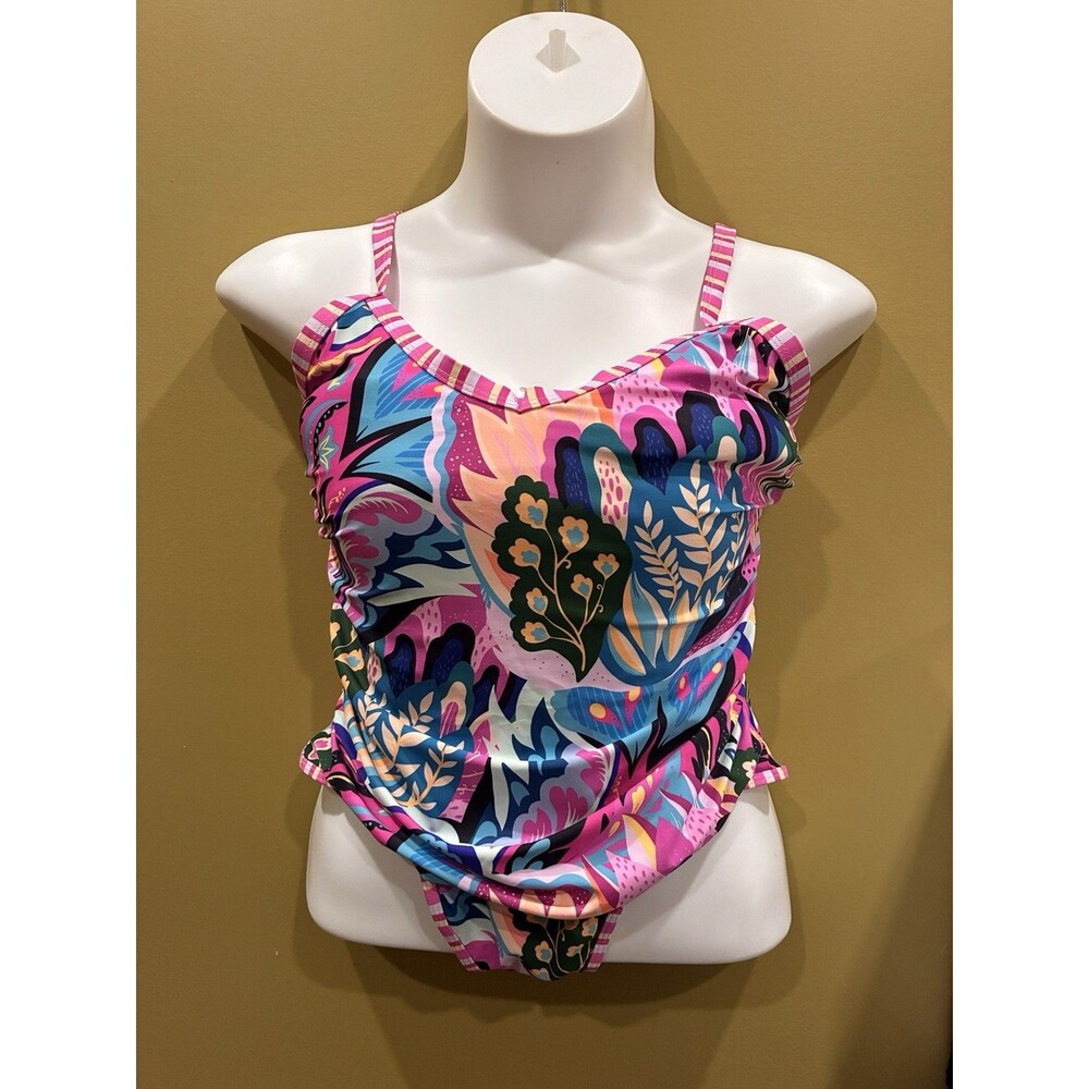 BATHING SUIT 2X LARGE GROOVY PRINT STRAPPY BACK